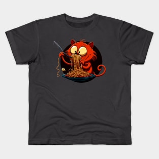 Cute cate eating spaghetti Kids T-Shirt